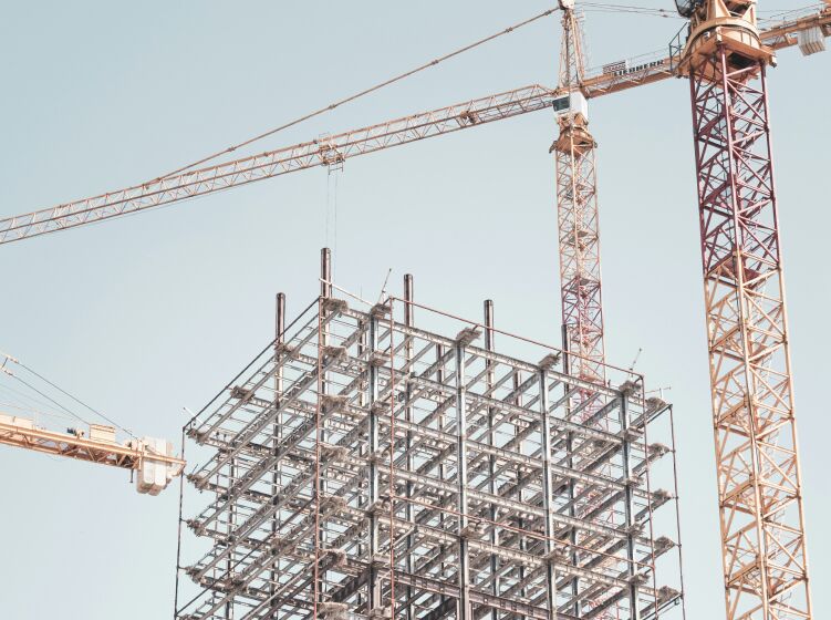 Structural steel framework under construction