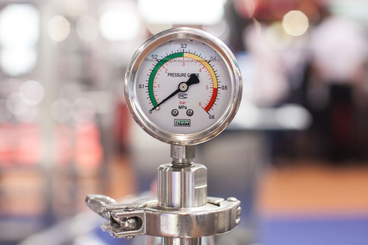 Close-up of an industrial gauge reading