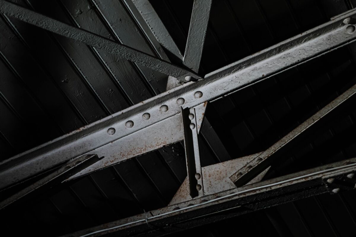 Close-up of a riveted steel structural connection