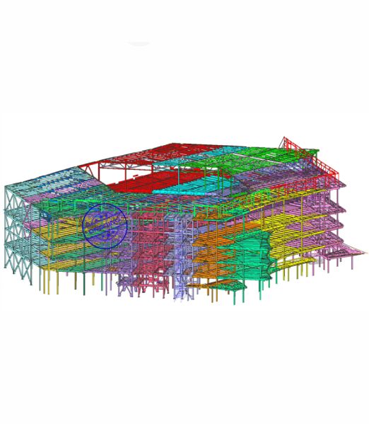 Ford Land Central Campus steel model with long-span campus framing callout
