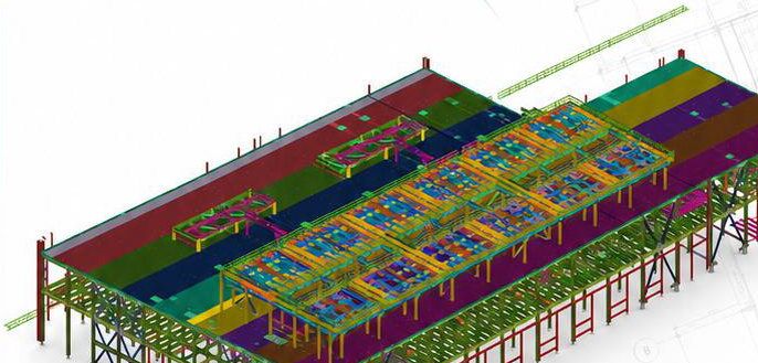 Sloped framing model of the 4,632-ton Intel CUB.2 steel package