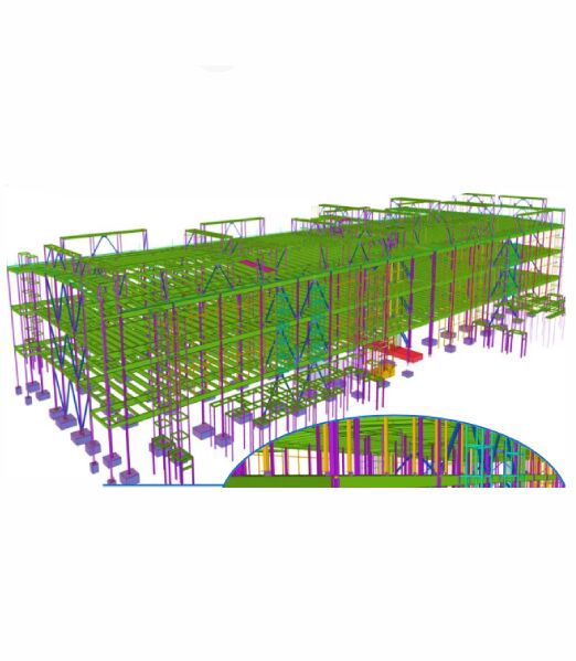 Microsoft MNZ Data Centre steel model with vertical brace and roof platform coordination callouts